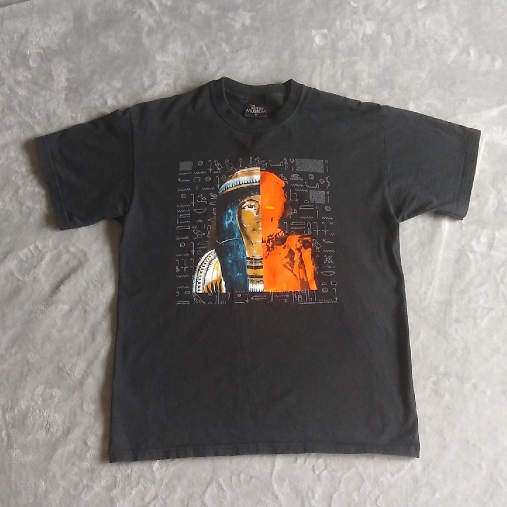 THE BRITISH MUSEUM Black Tee with Orange and Blue PHARAOH Graphic